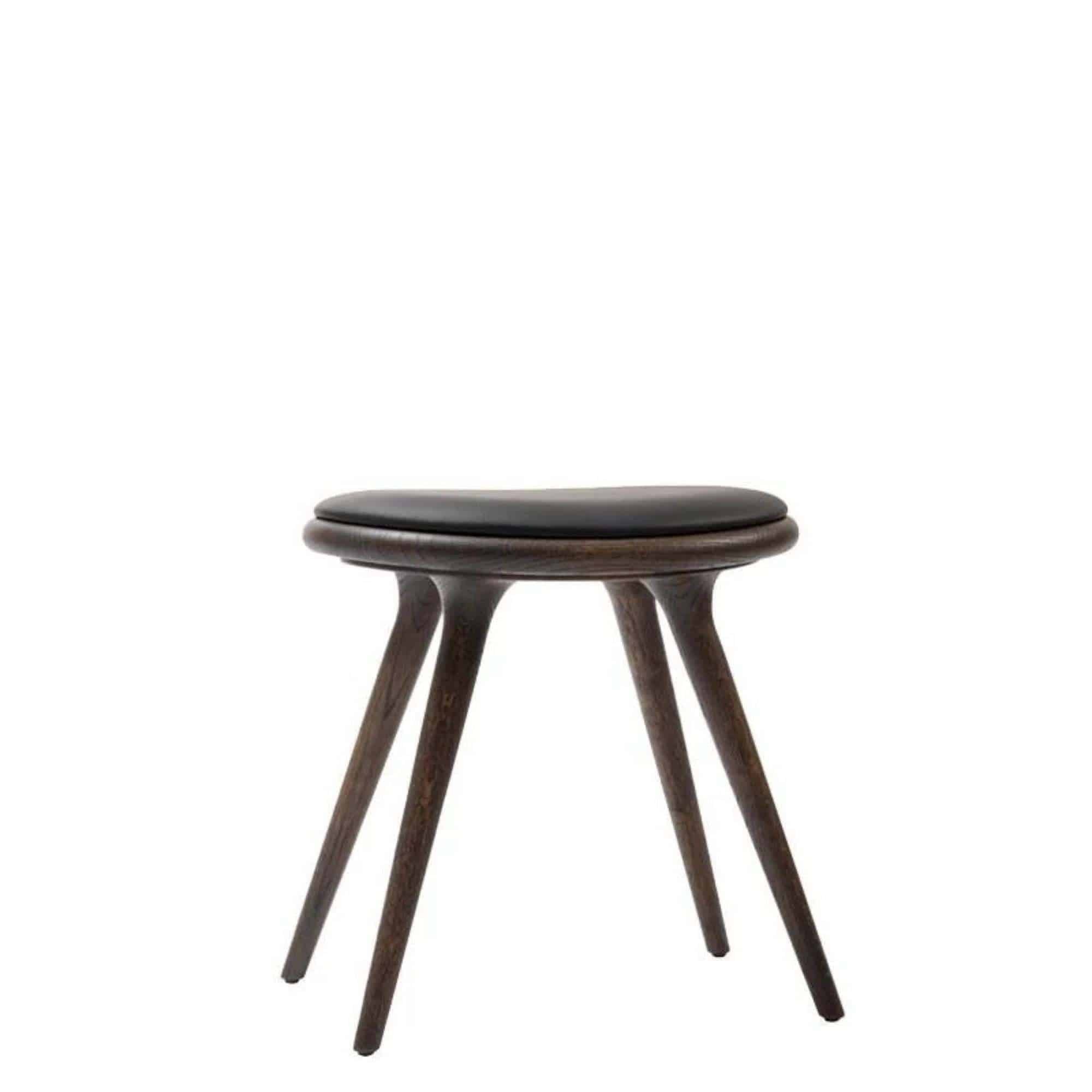 Low Stool With Black Leather Seat | Mater | Skandium London