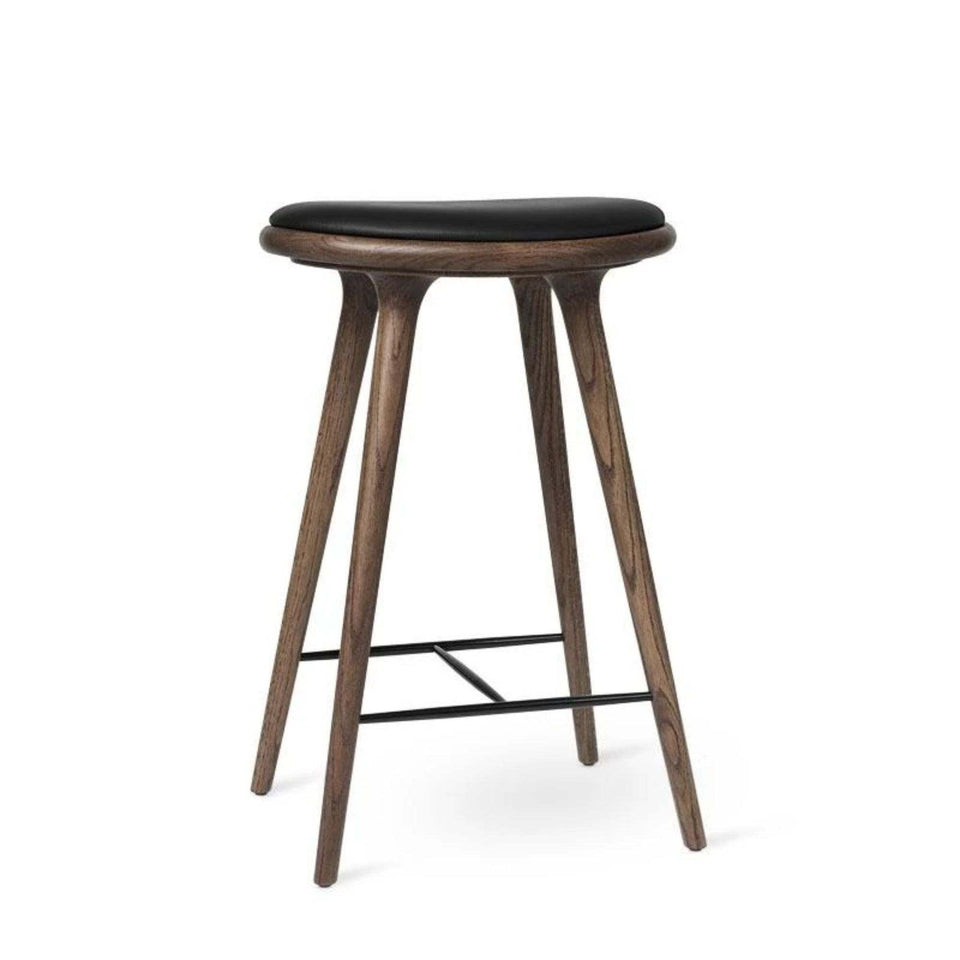 Wooden stool deals with leather seat