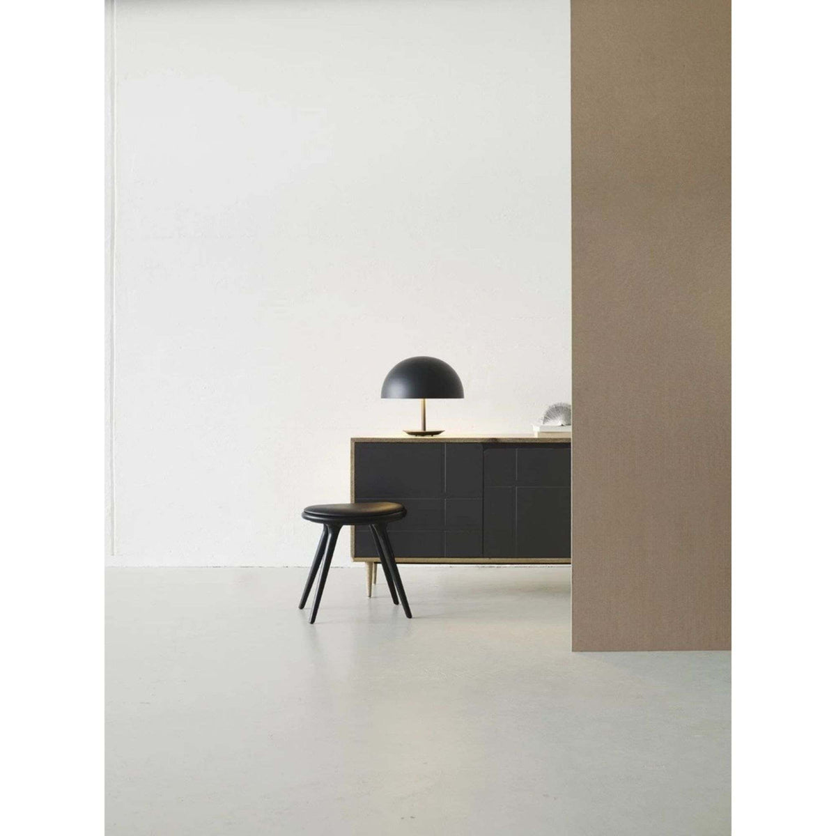 Low Stool With Black Leather Seat | Mater | Skandium London